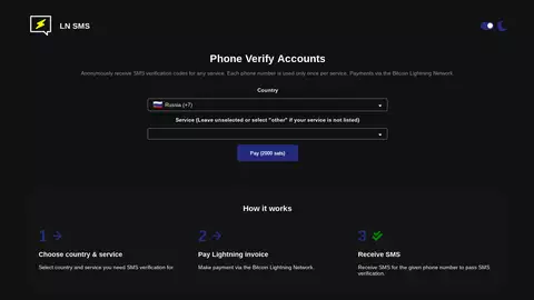 LN SMS - Anonymously receive SMS verification codes, payments via Bitcoin Lightning.